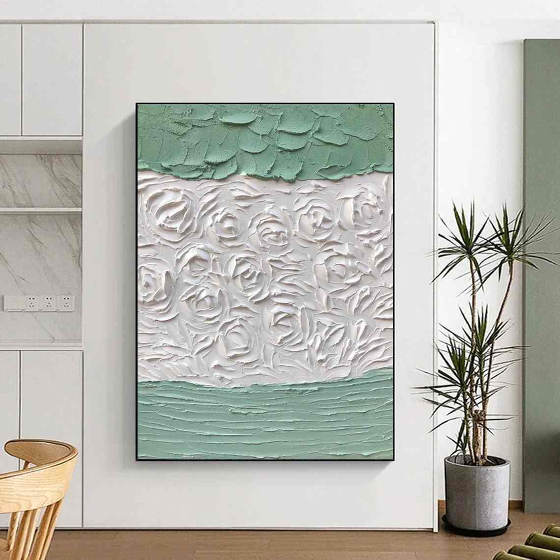 Floral_Green_White_Textured_Abstract_Artwork_VCR9J wall art